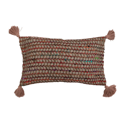 Creative Co-Op Woven Cotton Blend Lumbar Tassels and Chambray Back Pillow, 24" L x 14" W x 2" H, Multicolor Creative Co-Op Woven Cotton Blend Lumbar Tassels and Chambray Back Pillow, 24" L x 14" W x 2" H, Multicolor