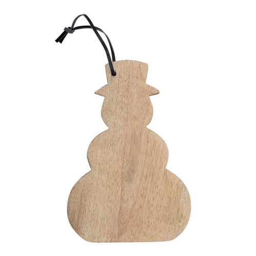 Creative Co-Op Mango Wood Snowman Shaped Cheese/Cutting Board with Leather Tie