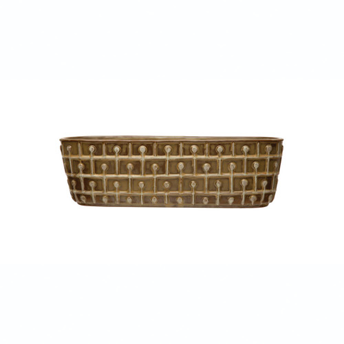 Creative Co-Op Embossed Stoneware Window 3 Sections, Reactive Glaze Planter Pot, 14" L x 4" W x 4" H, Natural