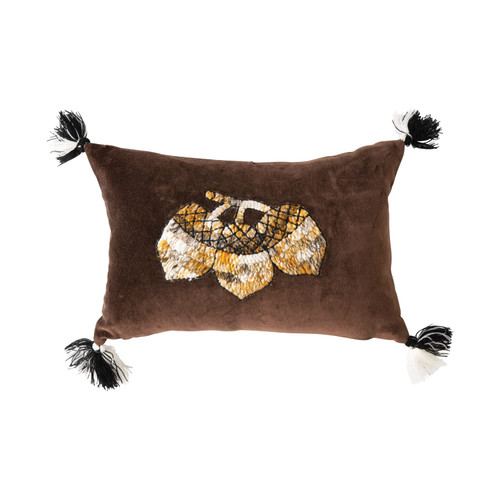 Creative Co-Op Cotton Velvet Lumber Pillow with Tassels, Brown