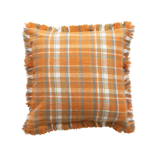 Creative Co-Op Woven Cotton Flannel Pillow with Fringe, Multicolor Plaid Creative Co-Op Woven Cotton Flannel Pillow with Fringe, Multicolor Plaid