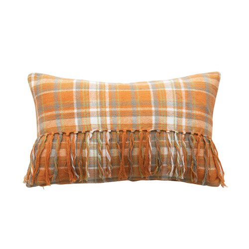 Creative Co-Op Cotton Flannel Lumbar Pillow with Fringe, Multicolor Plaid Creative Co-Op Cotton Flannel Lumbar Pillow with Fringe, Multicolor Plaid