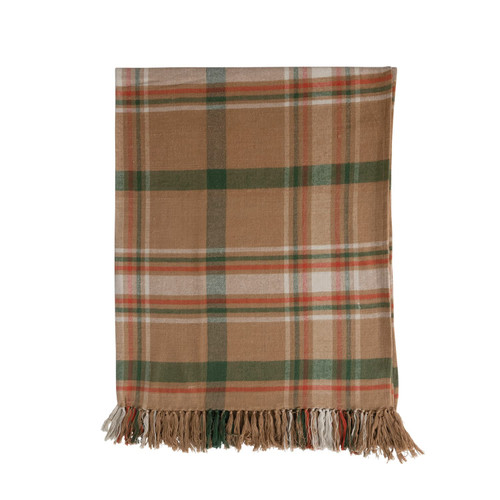 Creative Co-Op Cotton Flannel Throw with Fringe, Multicolor Plaid Creative Co-Op Cotton Flannel Throw with Fringe, Multicolor Plaid
