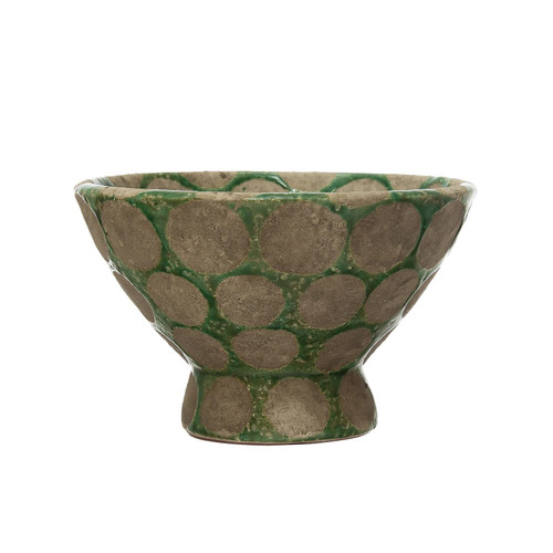 Creative Co-Op Terra-Cotta Footed Wax Relief Dots Bowl, 9" L x 9" W x 6" H, Multicolor