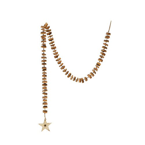 Creative Co-Op Paulownia Wood Block Garland with Star, Natural