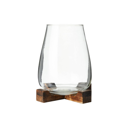 Creative Co-Op Glass Mango Wood Base, Clear and Natural Hurricane
