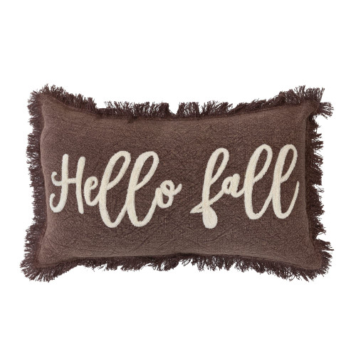 Creative Co-Op 20' L x 12' H Stonewashed Cotton Tufted Lumbar Pillow w/Fringe Hello Fall, Brown & Cream Color