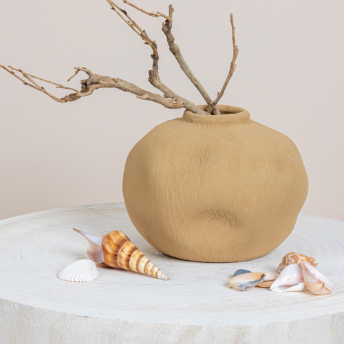 Creative Co-Op Pinched Organic Shape Terracotta, Textured Taupe Vase