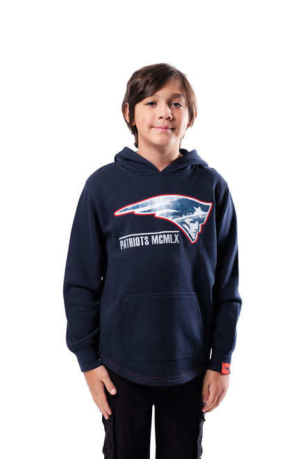 Ultra Game NFL New England Patriots Youth Soft Fleece Pullover Hoodie Sweatshirt, Team Color, 18/20