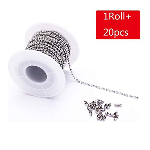 Tiparts 30 Feet Stainless Steel Ball Chains Necklace with 20pcs Connectors Clasps,Silver Bead Chain Sets (Chain Width 2mm+20pcs connectors)