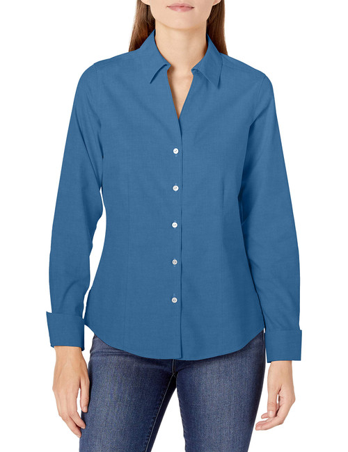 Foxcroft Womens Lauren Non-Iron Pinpoint Ls Shirt Mountain Blue 4 One Size