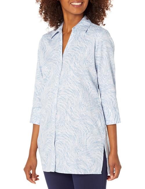 Foxcroft Women's Palmer 3/4 Sleevel Swirls Blouse, Blue Freesia, 4