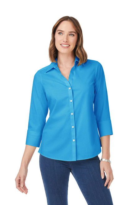 Foxcroft Women's Mary 3/4 Sleeve Stretch Solid Blouse, Blue Breeze, 6
