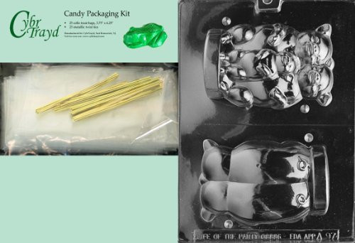 Cybrtrayd MdK25G-A097 3D The 3 Pigs Animal Chocolate Candy Mold with Packaging Kit