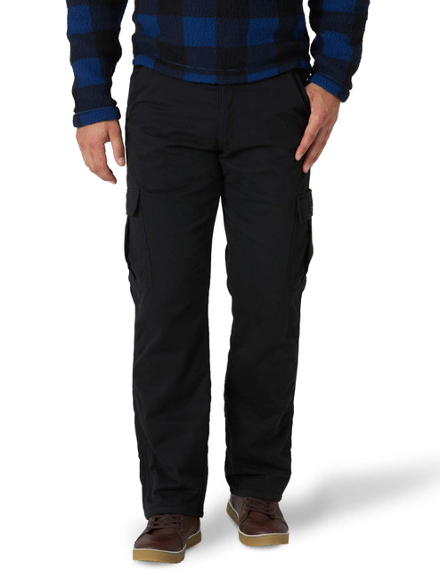 Wrangler Authentics Men's Fleece Lined Cargo Pant, Black Twill, 36W x 30L