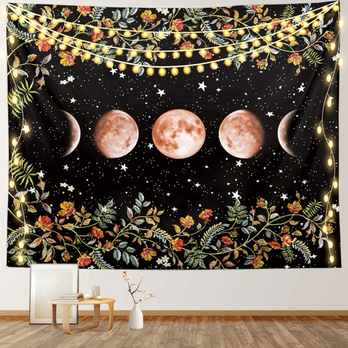 RosieLily Moon Tapestry Moon Phase Tapestry Moonlit Garden Tapestry Wall Hanging, Vines Floral Flower Wall Tapestry for Bedroom Living Room Dorm, Black, 59" x 79" Inches RosieLily Moon Tapestry Moon Phase Tapestry Moonlit Garden Tapestry Wall Hanging, Vines Floral Flower Wall Tapestry for Bedroom Living Room Dorm, Black, 59" x 79" Inches
