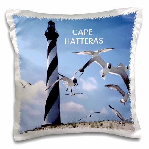 3D Rose Cape Hatteras Lighthouse in North Carolina with Birds Flying Design Pillowcase, 16" x 16"