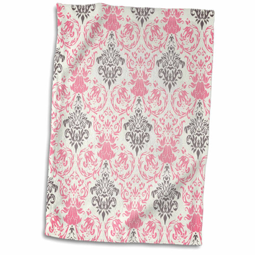 3D Rose Pink and Gray Damask Pattern On A White Background TWL_44246_1 Towel, 15" x 22"