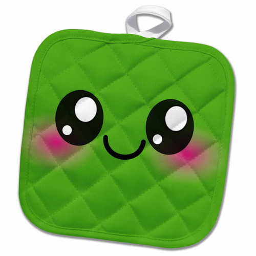 3dRose Hot Pink Cute Smiley Square Potholders, 8 x 8, White