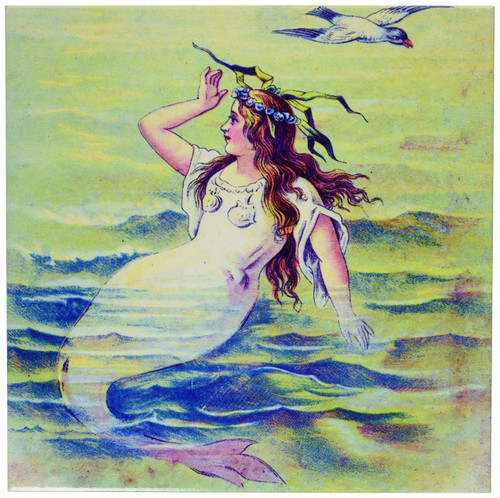 3dRose ct_35139_4 Blue Green Pink Mermaid and Dove-Ceramic Tile, 12-Inch