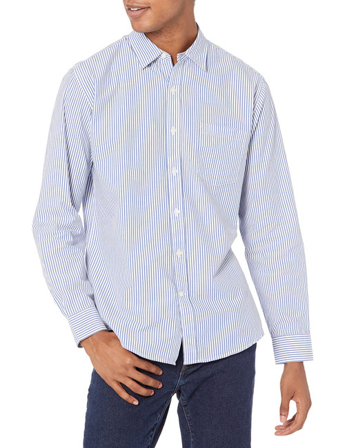 Amazon Essentials Men's Regular-Fit Long-Sleeve Casual Poplin Shirt, White Blue Stripe, XX-Large