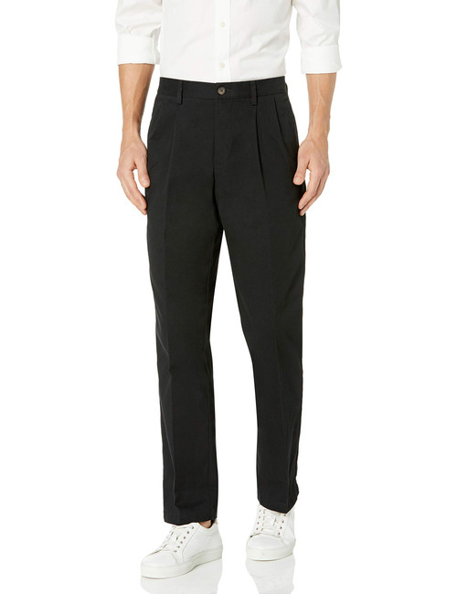 Amazon Essentials Men's Classic-Fit Wrinkle-Resistant Pleated Chino Pant (Available in Big & Tall), Black, 35W x 34L