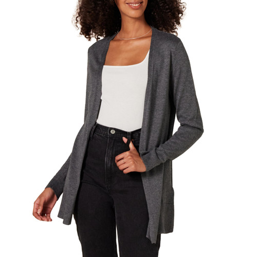 Amazon Essentials Women's Lightweight Open-Front Cardigan Sweater (Available in Plus Size), Charcoal Heather, Medium