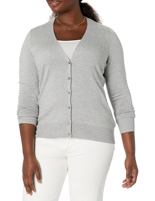 Amazon Essentials Women's Lightweight Vee Cardigan Sweater (Available in Plus Size), Light Grey Heather, X-Small