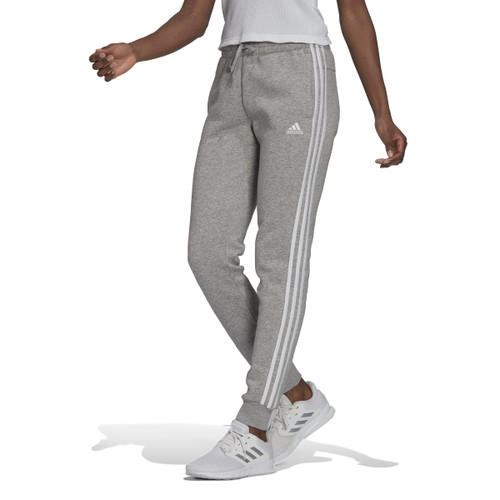 adidas Women's Essentials Fleece Tapered Cuff Pants, Medium Grey Heather/White, X-Small