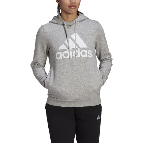 adidas Women's Standard Loungewear Essentials Logo Fleece Hoodie, Medium Grey Heather/White, Large