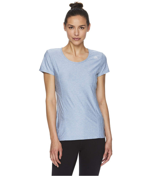 Reebok Womens Reversed Marled Basic T-Shirt, Blue, Small