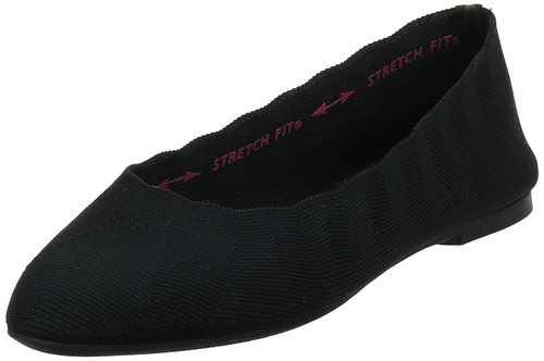 Skechers womens Cleo Bewitched - Engineered Knit Skimmer Ballet Flat, Black, 5 Wide US