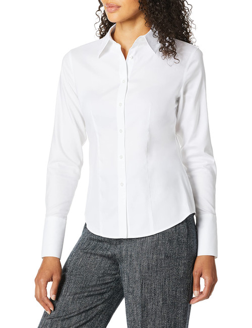 Calvin Klein Women's Long Sleeve Wrinkle Free Button Down Blouse, White, 0