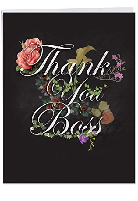 Chalk and Roses Boss Thank You' Big Greeting Card with Envelope (8.5 x 11 Inch) - For the Best Manager, CEO, Leader - Rose Flowers and Chalkboard Stationery Set for Personalized Thanks J2358ABYG Chalk and Roses Boss Thank You' Big Greeting Card with Envelope (8.5 x 11 Inch) - For the Best Manager, CEO, Leader - Rose Flowers and Chalkboard Stationery Set for Personalized Thanks J2358ABYG