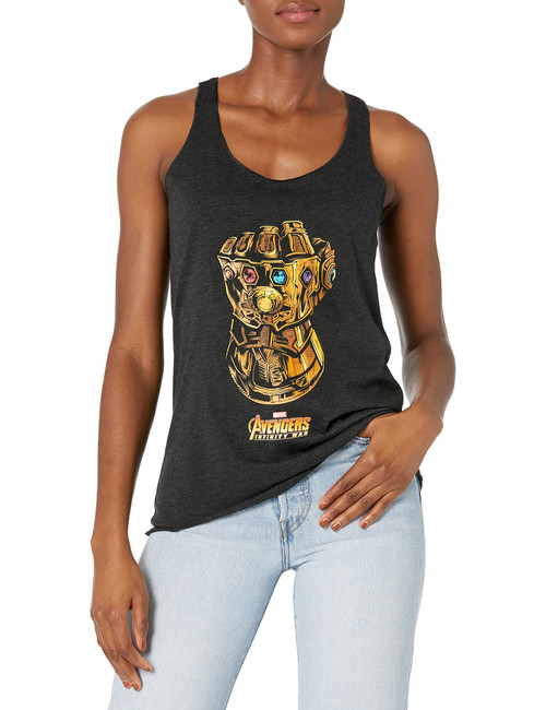 Fifth Sun Junior's Marvel Universe Put On A Glove Tri-Blend Racerback Layering Tank, Black Heather, Large