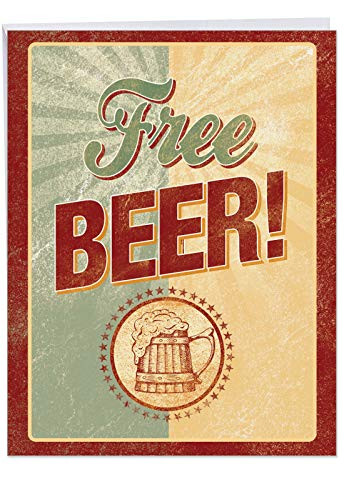 Jumbo Funny Father's Day Card From All of Us: Wishing For Free Beer With a tempting offer for dad, with Envelope (Giant Size: 8.5" x 11") J8900FDG-US