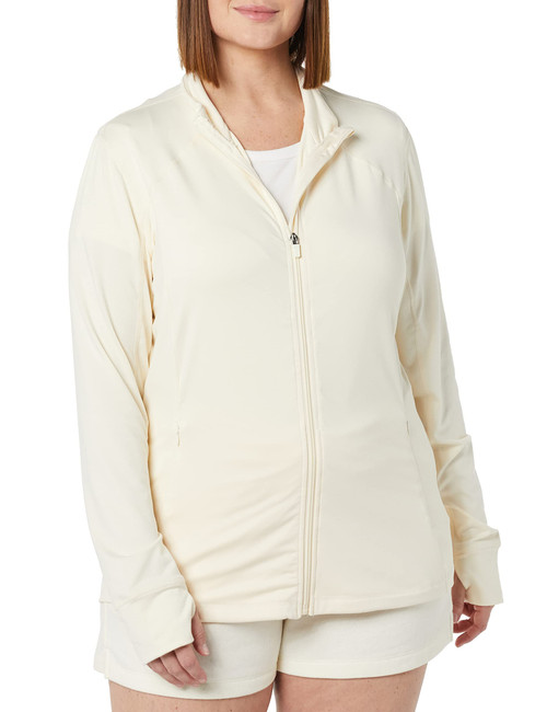 Amazon Essentials Women's Brushed Tech Stretch Full-Zip Jacket (Available in Plus Size), Ivory, XX-Large