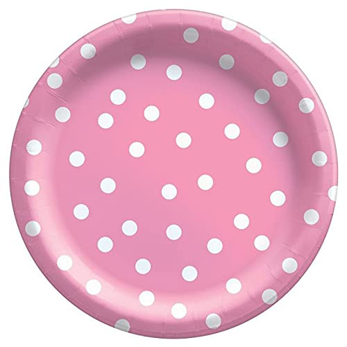 amscan Confetti Dot Round Paper Plates- 8.5'' | Pink | 8 Pcs.