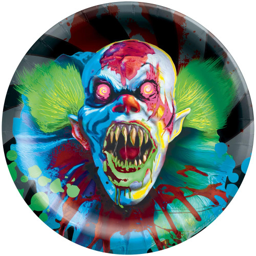 Amscan Creepy Carnival 6.75" Round Plates-20 Count | Blacklight Reactive Party Decor Paper Plates, 6 3/4", Multicolored