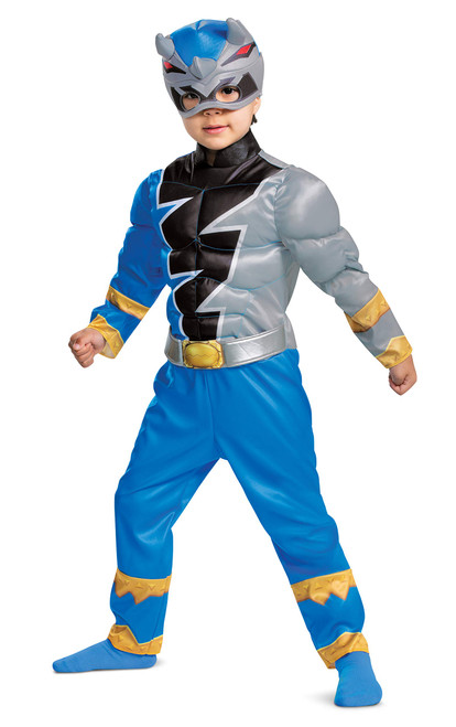 Blue Power Ranger Costume for Toddlers, Official Power Rangers Dino Fury Outfit with Mask, Size Small (2T)