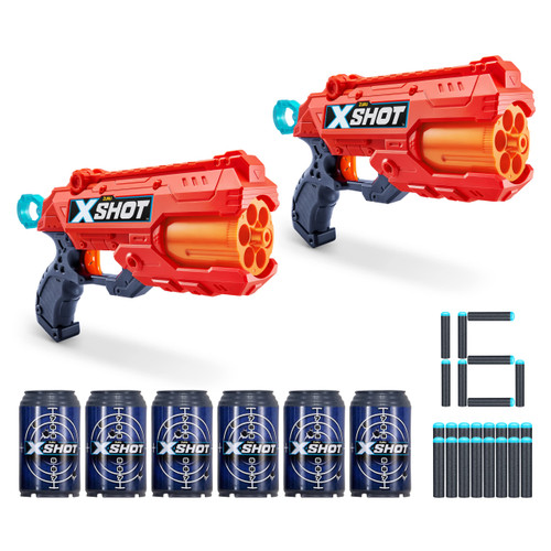 Excel Double Reflex 6 (2 Pack + 16 Darts + 6 Shooting Targets) by ZURU, XShot Red Foam Dart Blaster, Toy Blaster, Rotating Barrels, Toys for Kids, Teens, Adults (Red)