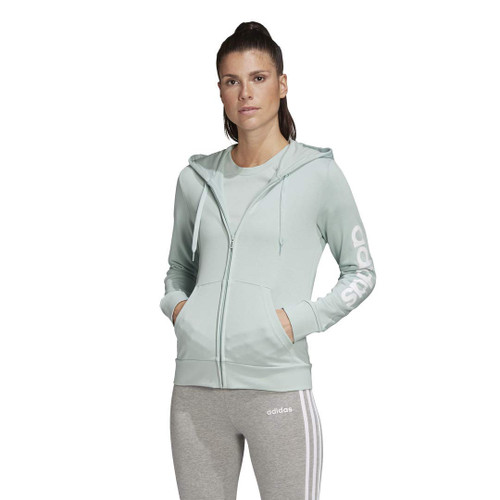 adidas womens Essentials Linear Hoodie Green Tint Medium