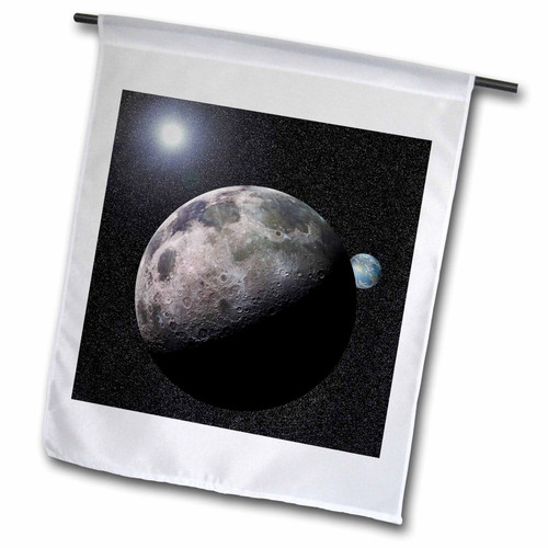 3dRose fl_19949_1 Garden Flag, 12 by 18-Inch, Moon Dance Solar System Scene of Planet Earth and Moon Dancing in Space Orbit