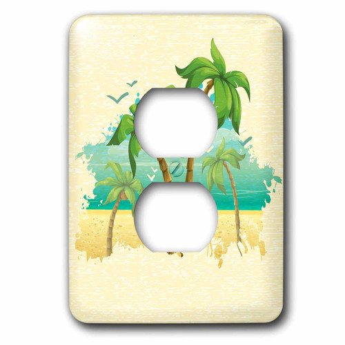 3dRose lsp_104499_6 Pretty Palm Trees Beach Scene Summer Nature Design 2 Plug Outlet Cover, Multicolor