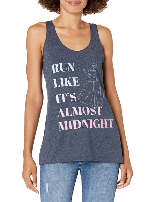 Fifth Sun Junior's Disney Princess Run Like It's Almost Midnight Tri-Blend Racerback Layering Tank, Navy Blue Heather, Medium