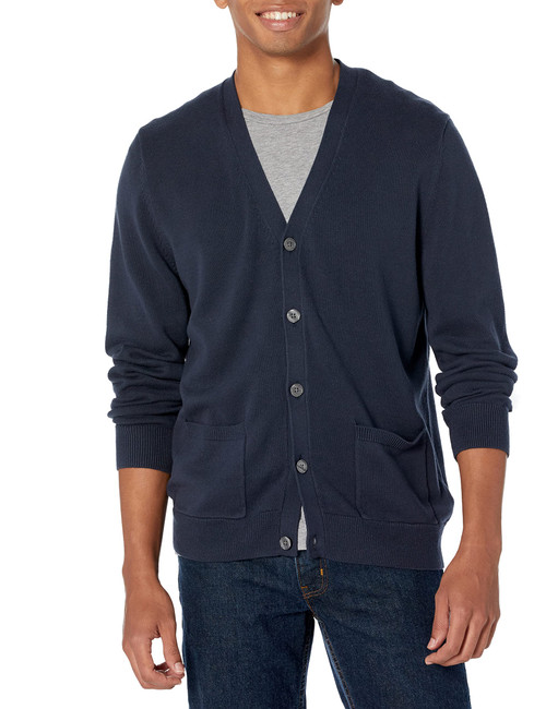 Amazon Essentials Men's Cotton Cardigan Sweater, Navy, X-Large