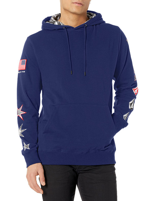 Volcom Men's Iconic Stone Hooded Fleece Sweatshirt, USST Blue, Medium