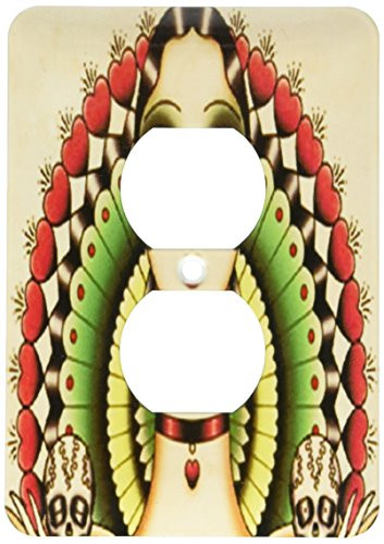 3dRose LSP_62386_6 Mexican Art Deco Lady with Skulls Plug Outlet Cover