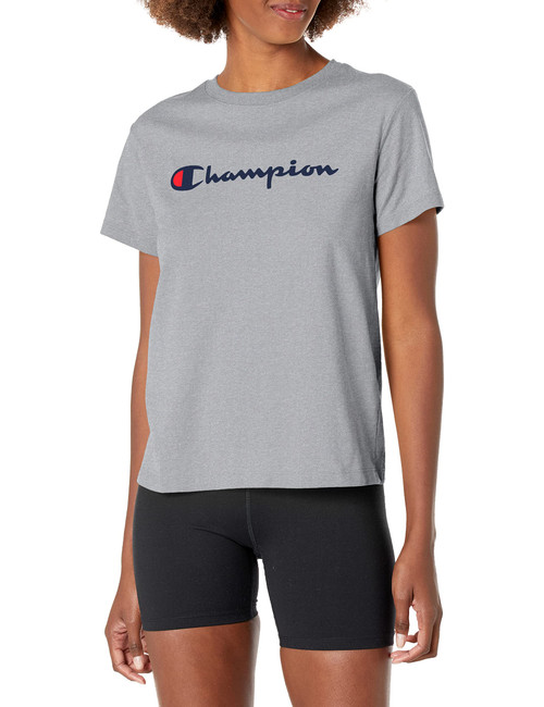 Champion womens Classic Tee, Script Logo T Shirt, Oxford Gray-y08113, Medium US