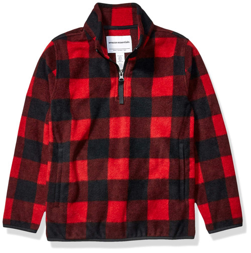 Amazon Essentials Toddler Boys' Polar Fleece Quarter-Zip Pullover Jacket, Red Exploded Buffalo Check, 3T